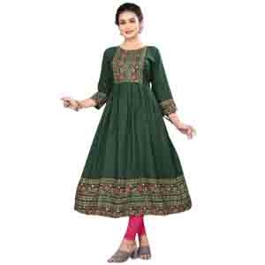 GREEN FOIL PRINT ANARKALI KURTI MANUFACTURE BY MATE FASHION