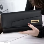 Stylish Women Black PU Leather Wallet Clutch