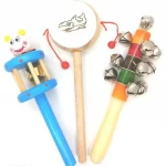 Wooden Hand Craft Baby Sound Making Toys Multi Colour (Pack of 3)