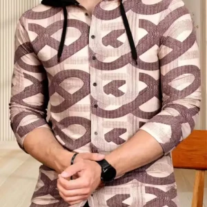 HOODED NECK FULL SLEEVE PRINTED TSHIRT FOR MEN